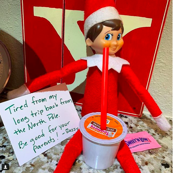 elf on the shelf, elf on the shelf ideas, elf on the shelf funny ideas, keurig, elf on the shelf expert level